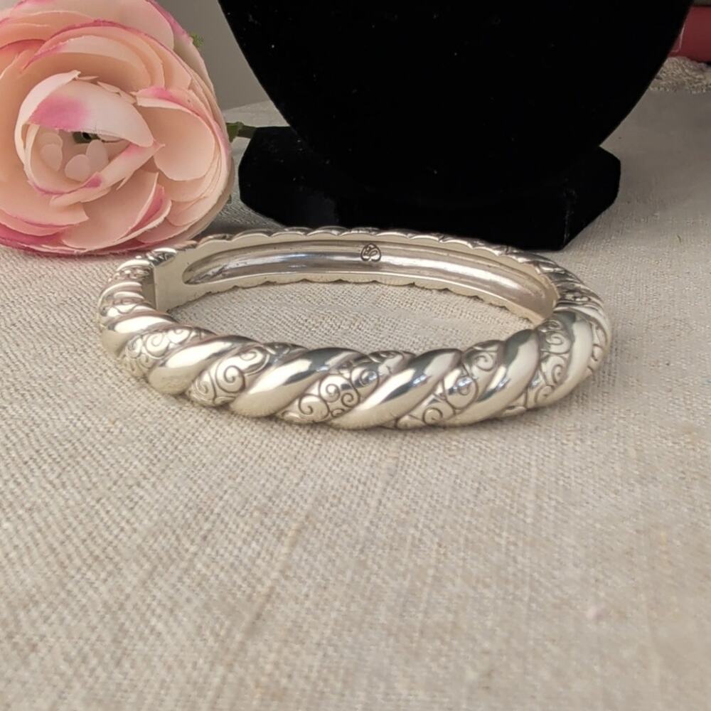Brighton Twisted Rope Hinged Bangle Bracelet Silver-Tone Scrollwork